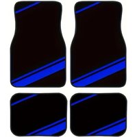 4 Pcs Universal Car Floor Mats Set Blue Stripe Dirt-proof Washable Polyester Front Rear Interior Accessories for Men Women