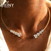 BXINY 13cttw Heart Cut All Moissanite Open Choker Necklace 925 Sterling Silver Diamonds Cuff Collar for Women Fine Jewelry Gifts