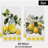 2Pcs, Lemon Floral Pattern Kitchen Towels, Best Kitchen Towels, Fun Kitchen Towels, Cooking and Baking Tea Towels, Dish Towels, Cleaning Cloths, Hand Towels, Tea Towels, Super Soft, Highly Absorbent,