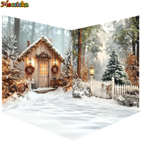 Mocsicka Photography Background Winter Christmas Cabin Forest Decoration Backdrop Family Xmas Holiday Portrait Studio Props