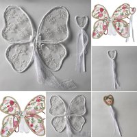 Kids Lace Wings Fairy Set Angel Butterfly Wings with Magic Wand Adjustable Strap for Birthday Photo Props Performance Costume