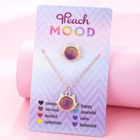 2Pcs/set Girl Temperature-sensitive Color-changing Cat Unicorn Love Pendant Necklace Ring Jewelry Set Girlfriend Bestie Gift