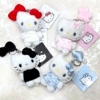 NEW Velvet Series Hello Kitty lovely heart Plush Toy Keychain plaid overalls Kitty cat girly fluffy doll bag hanging ornament