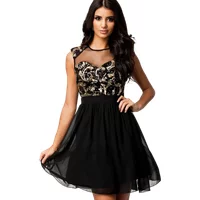 Elegant Vintage Black Mesh Insert Skater Dress Sexy Peplum Dress New Fashion Summer Dress Women Casual Chiffon Dress