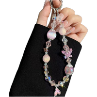Luxury Phone Chain Beauty Fish Tail Tassel Crystal Butterfly Round Handmade Bead For Phone Case Bag Pendant Short Wrist Lanyard