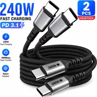2 Pack 240W USB C to USB C Cable PD 3.1 Fast Charging Braided Charger Cord for MacBook iPhone 15/16 iPad Samsung