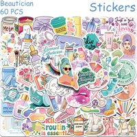 60pcs Cartoon Beautician Stickers Decals For Laptop Scrapbook Suitcase Skateboard DIY Graffiti Aesthetic Stickers Creative Gifts