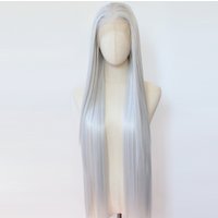 Silver Wig Synthetic Lace Front Wig 40inch Long Straight Silver Light Grey Lace Front Synthetic Wig Pre Plucked Natural Hairline