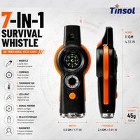 Camping Hiking 7in1 Outdoor Multifunctional Survival Whistle Flashlight Compass Thermometer Magnifier Reflector Glass Magnifying