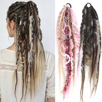 24 Inch Synthetic Boho Dread Ponytail Clip In Viking Braid With Shell Charm Beads Hair Extensions For Women