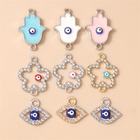 10pcs Cute Crystal Metal Flower Hand Eye Charms Connectors for Jewelry Making DIY Necklaces Bracelets Handmade Crafts Supplies
