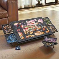 1 Set Professional Jigsaw Puzzle Table with 6 Drawers, Holds 1000 Pcs & Felt Board, Includes Display Lid & Stand, Gift Idea