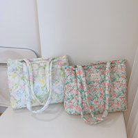 French Floral Quilted Tote Bag for Women Large Capacity Shoulder Handbag with Cotton Li-ning Stylish Mommy and Book Bag