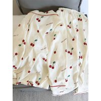 Cherry Print Pajamas Long Sleeved Top and Pants Two Piece Set with Multiple Collars Cardigans Spring and Autumn Women Sleepwear