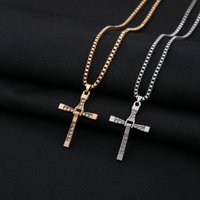 Men's Punk Rock Double Cross Necklace, Titanium Steel Dragon Bone Chain with Zircon, Vintage Gothic Biker Jewelry Gift for Him