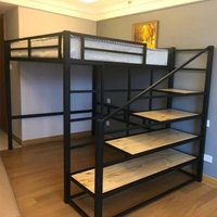 Nordic iron upper bed lower table high sheet upper floor small apartment dormitory bed saving space pavilion high and low bed
