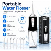 Oral Dental Water Flosser Irrigator, 8 Tips, 3 Modes, 230ml Detachable Tank, USB Rechargeable, IPX6 Waterproof, Family & Travel