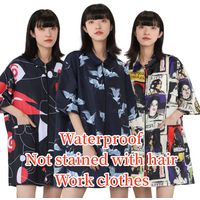 Waterproof Work Clothes Printing Graffiti Pattern Short Sleeve Non-stick Hair Anti Static Hair Salon Uniform Barber Shop Smocks