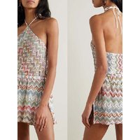 Wave Backless Hanging Neck Split Jumpsuit Women's Fashion Summer Polyester Five-Quarter Length Diamond Embedded