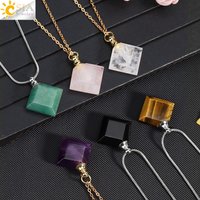 Silver Color Natural Stone Perfume Bottle Necklace Rhombus Crystal Pendant Essential Oil Stailness Steel Chain Necklaces H417