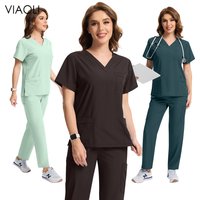 Uniform Nurse Women Elastic Scrub Top Pants Set Spa Beauty Salon Workwear Clinical Scrub Nursing Suit Hospital Surgical Uniforms