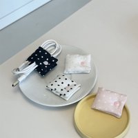 Cute Cotton Fabric Wave Point Winding Device Data Cable/headphone Cable/charging Cable Storage With Buttons Desktop Storage Tool