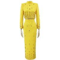 HIGH STREET Newest 2026 Designer Runway Suit Set Women's Stand Collar Zip Back Cropped Tops Long Skirt Set 2pcs