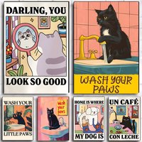 Wash Cat Paws More Spaghetti Poster Wall Art For Study Living Room Decor Unique Home Decoration