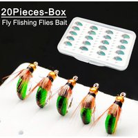 Fly Fishing Flies 20Pcs(with Flies Box) Bead Head Nymph Light Green for Bass/Trout Flies Artificial Dry Flies Bait