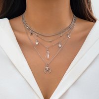 Layered Chain with Moon and Stars Pendant Necklace for Women Trendy Charms Chain Accessories on Neck Fashion Jewelry Female Gift