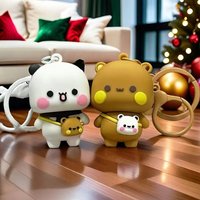 Cute Panda Bubu and Yier Doll Keychain Cartoon Bear Anime Backpack Charm Couple Jewelry Gifts Doll Pendant