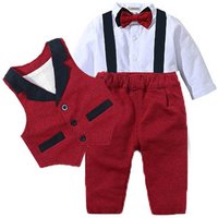 Baby Suits Newborn Boy Clothes Romper + Vest Infant Formal Clothing Outfit Party Bow Tie Children Toddler Birthday Dress 0- 24 M