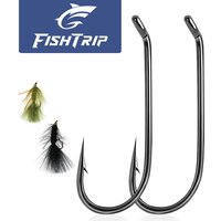 FishTrip 25-100Pcs Curved Shank Fly Fishing Hooks High Carbon Steel Barbed Long Shank Fly Tying Hooks for Trout Nymph Scud