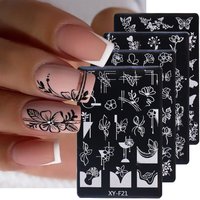 Simple Flowers Nail Art Stamping Plates Set 3D French Floral Butterfly Leaf Printing Template Plate Nail Stencils Manicure Tools