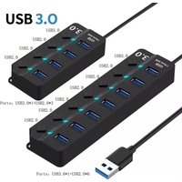 4/7-Port USB 3.0 Hub with LED Indicator Independent Switch Control for Laptop Flash Drive Hard Disk Printer Camera Keyboard