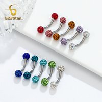 G23Titan 5mm Crystal Resin Ball Eyebrow Rings Tongue Belly Bar Ear Cartilage Piercings 14G Titanium Curved Barbell Body Jewelry