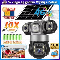 Karta podarunkowa na kamerę solarną 4G, zewnętrzna, wodoodporna, 3 obiektywowe kamery IP CCTV, inteligentna ochrona domu, kamera IP solarna 4G z automatycznym śledzeniem, alarmem i zdalnym