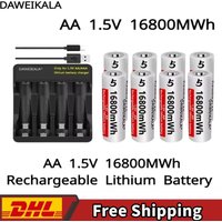 Daweikala 1.5V AA Lithium Battery 16800mWh Rechargeable Batteries With Charger For RC Toys/Mouse/Game Controllers, 1200 Cycles