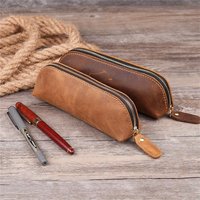 2026 Vintage Leather Pencil Bag Simple Stationery Hoder Pen Case Storage Bag Zipper Pencil Pouch Glasses Box School Supplies