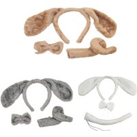 Dog Ears Headband + Bow + Tail Set Plush Animal Cosplay Headwear for Friends