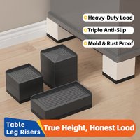 4-Pack Furniture Leg Risers – Shock-Absorbing Pads, Table/Chair/Sofa Support Blocks with Anti-Slip Grooves