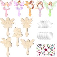 10pcs/set Fairy Wooden Mirrors DIY Paint Hand Mirror with Rhinestone Stickers Birthday Gift Party Decorations Supplies for Kids