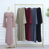 Regular-Fit Elegant Hijabi Abaya Dress-Flared Sleeves Integrated Belt, Sleek Muslim Long Women Dress Ramadan Eid Islamic Clothes
