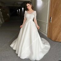 Glitte Chiffon Women Wedding Dresses Elegant Charming Bridal Gowns Lace Long Sleeves Mopping Length Vestido De Novias Customized