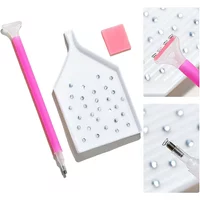 3Pcs Nail Art Rhinestones Pickers, Dotting Pen with Storage Tray Glue Clay for Diamonds Fashion Stones Picking Tools Set