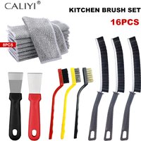 2/3/16PCS Kitchen Cleaning Brush Set Deep Clean Gas Stove Brass Brush for Small Spaces Window Bathroom Gap Mesh Dishrag Washing