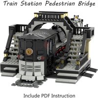 Train Station Pedestrian Bridge Model Set Building Blocks Compatible 53401 Railway Track Parts City Street MOC Bricks Kid Toys