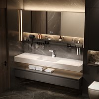 Bathroom Cabinet Combination Vanity, Seamless Ceramic Rock Slab Integrated Bathroom, Hotel Style, Customizable Size