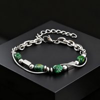 Fashion Green Natural Stone Bracelet for Men, Stainless Steel Double-layer Chain Bracelet, New Hip Hop Punk Jewelry Gifts