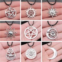 30 Styles Unisex Amulet Wicca Jewelry Gift Sun Moon Star Pentagram Pendant Necklace Black Leather Cord
